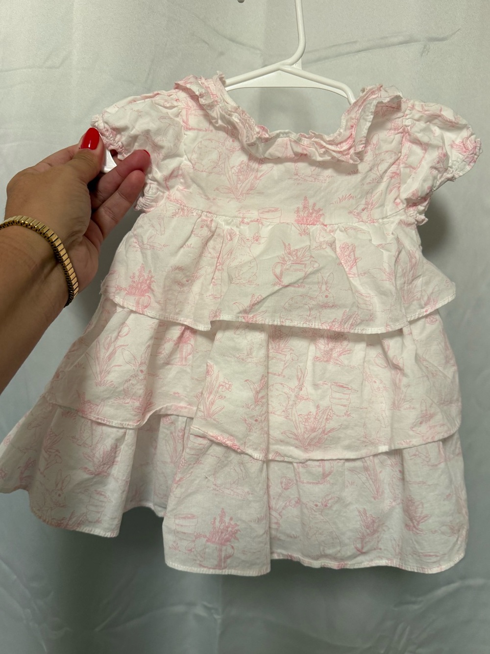 Janie and Jack White Dress with Pale Pink Floral and bunny Detail